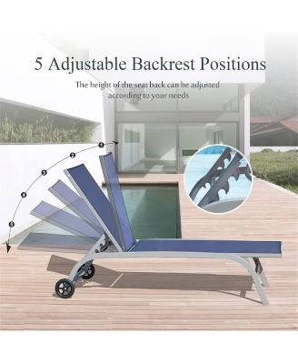 Costway Chaise Lounge Outdoor Set of 2, Woven Stackable Aluminum Frame Stationary Chaise Lounge Chair with Blue Woven Seat