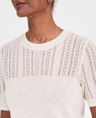 Women's Short-Sleeve Pointelle Lurex Sweater
