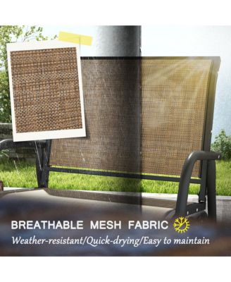 Light Mixed Brown Outsunny Porch Glider Set of 2 Metal Frame Mesh Fabric Curved Armrests for Garden Poolside Backyard Balcony