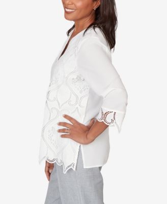 Petite Al Fresco Lace Cut Out Front Henley Top