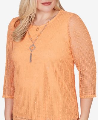 Petite Beachcomber Bright Popcorn Mesh Top with Necklace