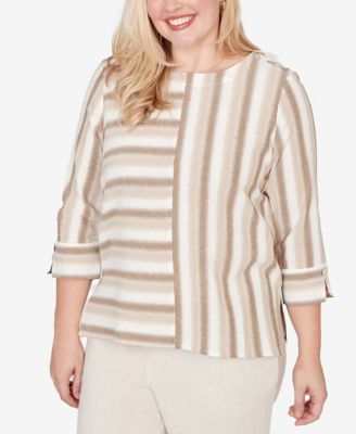 Petite Natural Wonder Spliced Stripe Three Quarter Sleeve Top