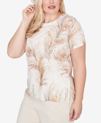 Petite Natural Wonder Feather Print Short Sleeve T-shirt