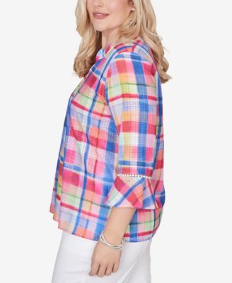 Petite The Royal Treatment Watercolor Split Neck Bell Sleeve Top