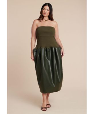 Plus Size Faux Leather Sweater Mixed Dress