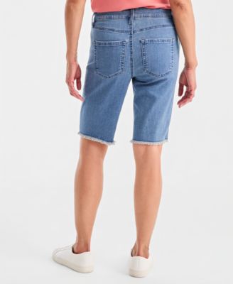 Women's Mid-Rise Raw-Edge Bermuda Shorts