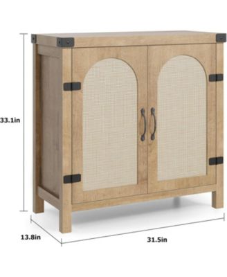 Rattan Sideboard Buffet Cabinets with Storage, Farmhouse Kitchen Accent Storage Cabinet, Boho Wooden Coffee Bar Cabinet for Dining Room