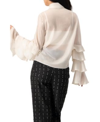 Women's Sheer Shirt with Tiered Ruffle Sleeves