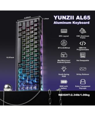 AL65 Wireless Mechanical Keyboard Full Aluminum CNC,Support QMK/VIA Software Gasket Structure,60% Hot Swappable with RGB Backlit BT/2.4G/USB-C