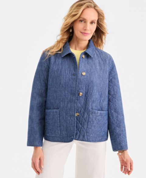 Женские куртки Style & Co Petite Long-Sleeve Quilted Button-Front Closure Collared Jacket