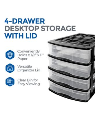 4 Drawer Desktop Countertop Storage with Organizer Lid, Black