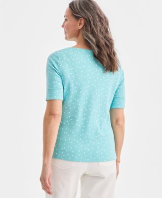 Women's Printed Boat-Neck Elbow-Sleeve Top