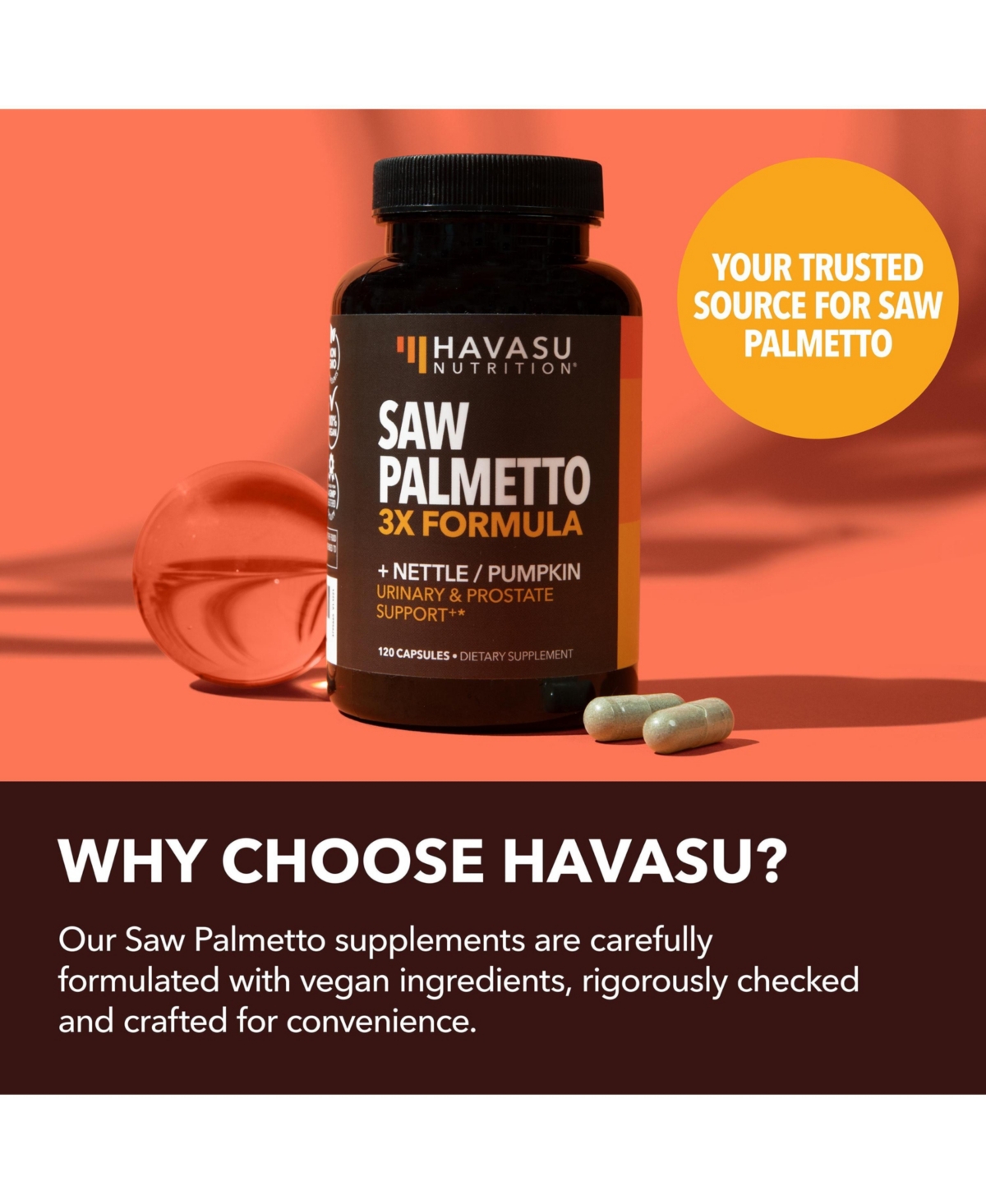 Saw Palmetto + Nettle & Pumpkin Seed Capsules, Havasu Nutrition, 120ct