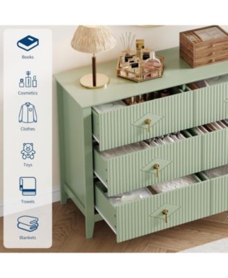 Fluted Dresser 47" Wide – 6-Drawer Modern Wood Chest for Bedroom, Stylish Storage Cabinet for Living Room, Hallway, or Entryway, Green