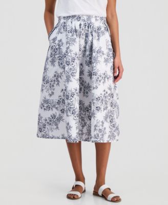 Women's Cotton Toile Elastic-Waist Midi Skirt