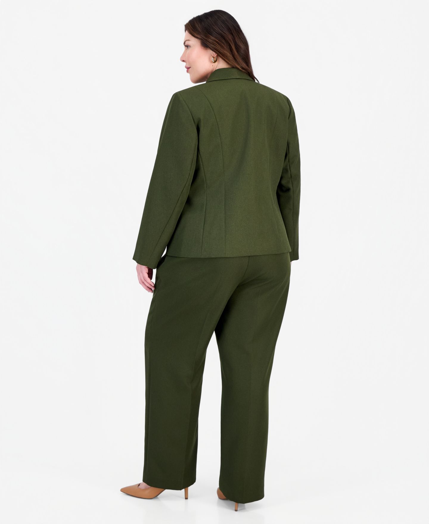 Женские брюки Le Suit Plus Size Two-Button Shawl Collar Blazer & Pant Suit, цвет: Тёмно-зелёный разноцветный — фото 2