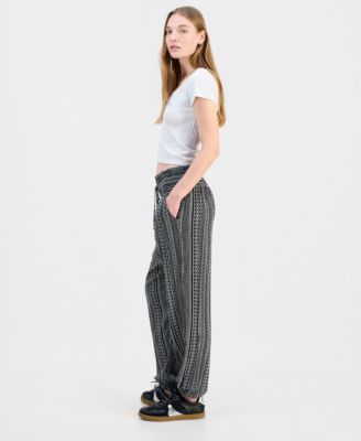Juniors' Striped Smocked-Waist Jogger Pants