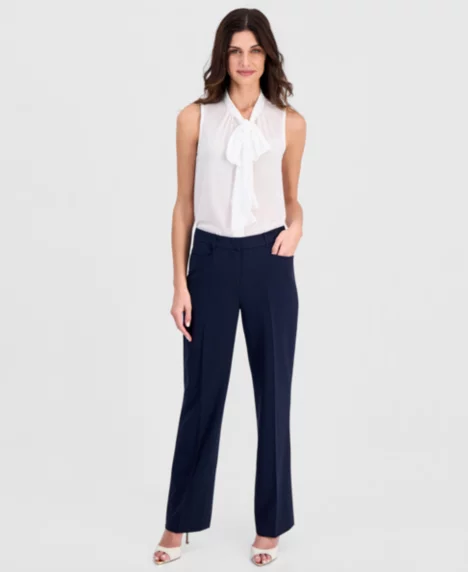 Petite Bird Eye Mid-Rise Pants - New Navy