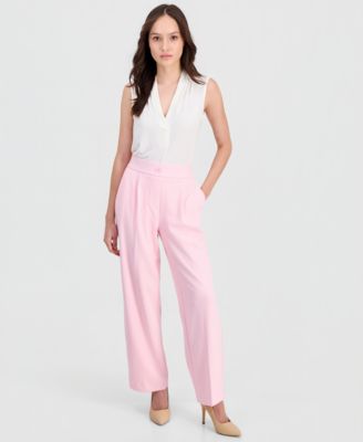 Petite Pleated Faux-Fly Pull-On Pants