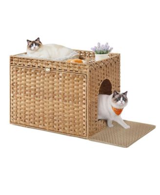 Boho Litter Box Enclosure Cabinet with Slide-Out Tray, Litter Mat, Reversible Entry, 26" x 20" x 19