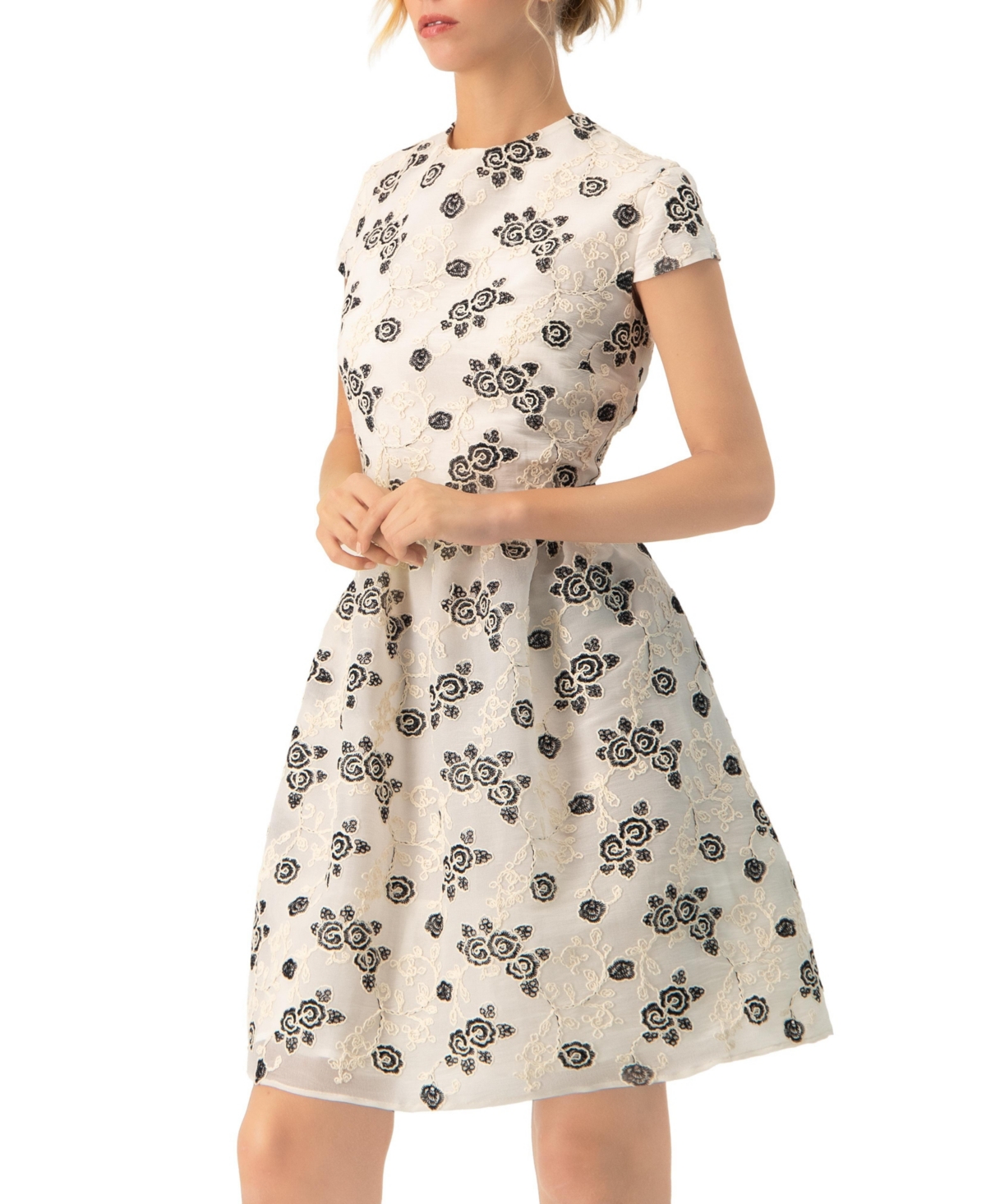 Ivonne Women's Floral Embroidered Short A-Line Dress