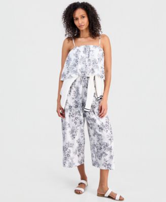 Women's Toile Garden-Printed Sleeveless Cropped Jumpsuit