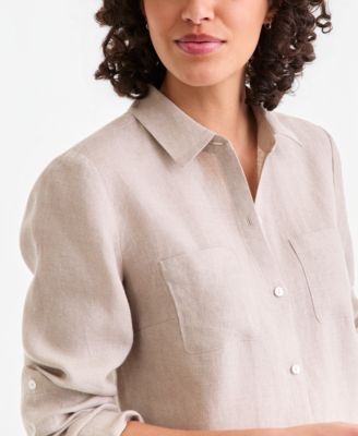 Petite 100% Linen Button-Front Shirt