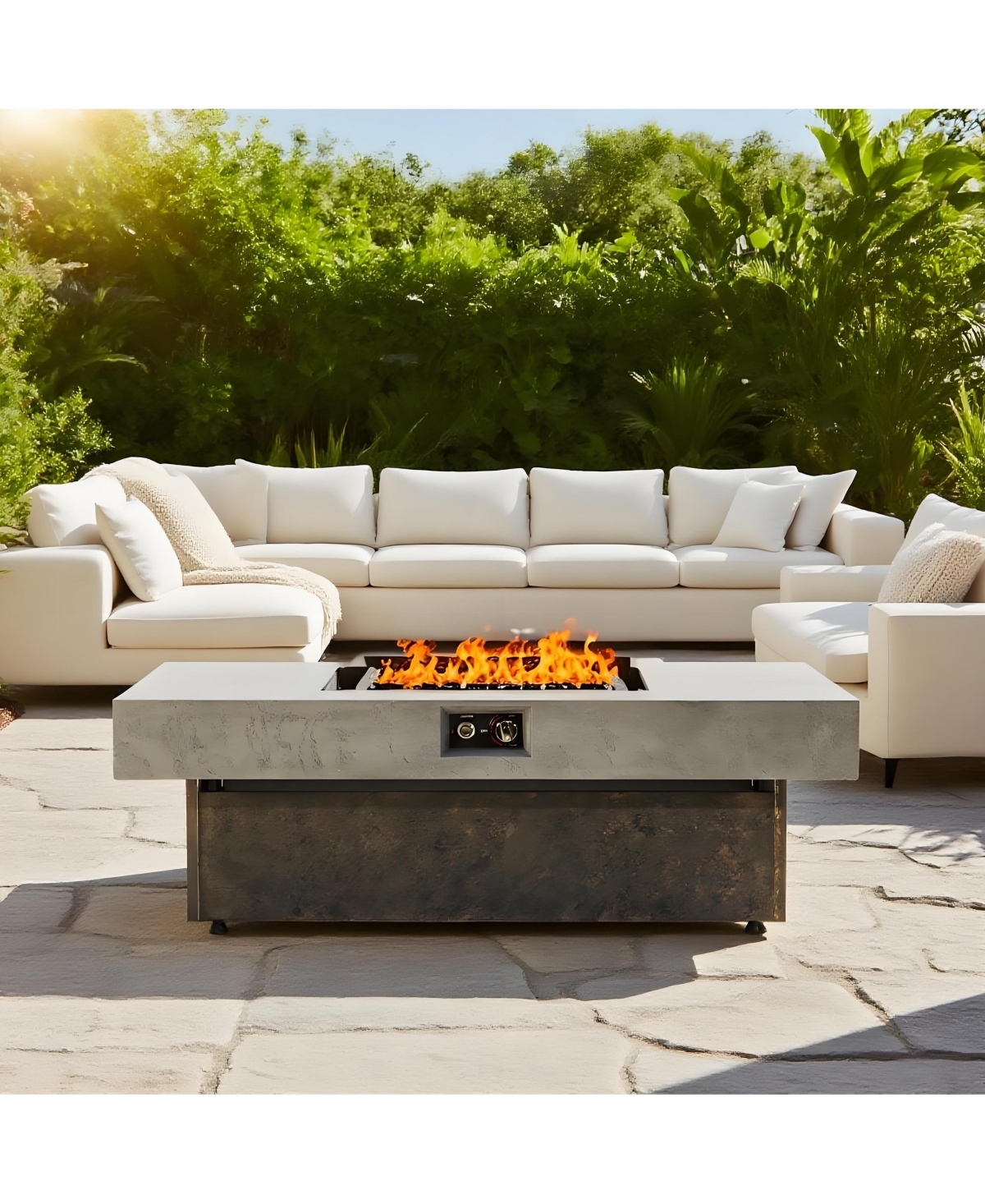 Flynama Tabletop Propane Fire Pit 56 x 23 Inch 50000 Btu Outdoor Fire Pit Table with Three Height Options for Patio Balcony