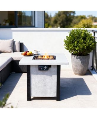 28 Inch Square Outdoor Propane Fire Pit Table 50000 BTU CSA Certified Charcoal Grain 25 Inch H