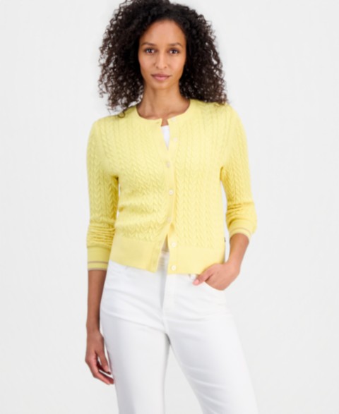 Женские Nautica Women's Cable-Knit Striped-Cuff Cardigan Sweater