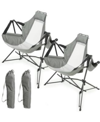 Hammock Camping Chair, Folding Portable Rocking Chair, Aluminum Alloy Adjustable Back Swinging Chair with Pillow Cup Holder, Recliner