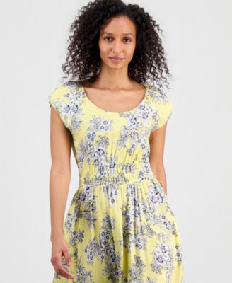 Women's Printed Toile Puff-Sleeve A-Line Dress