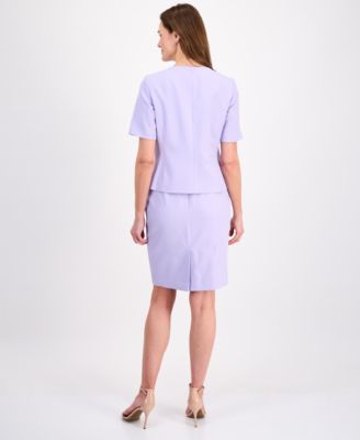 Women's Short-Sleeve Four-Button 2 Piece Skirt Suit