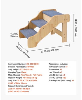 3-Step Wooden Pet Stairs for High Beds, Sofa, or Car, Non-Slip Surface, 150 lb Capacity