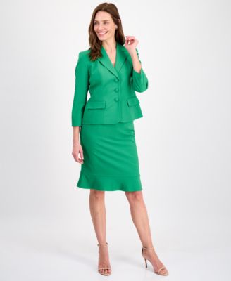 Women's Three-Button Seamed Flounce-Hem Skirt Suit