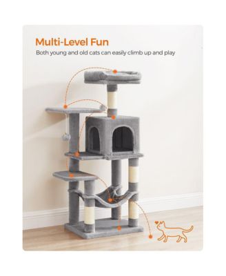 2-Tier Elevated Cat Bed with 2 Perches, Cat Cave, Hammock, Hanging Toys, Multi-Level Indoor Cat Tower