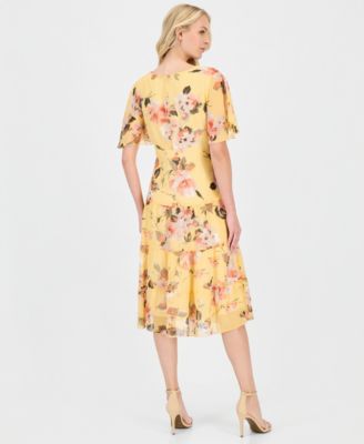 Petite Floral Chiffon Butterfly-Sleeve Dress