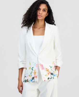 T Tahari - Women's Notched-Lapel Scrunch-Sleeve Blazer