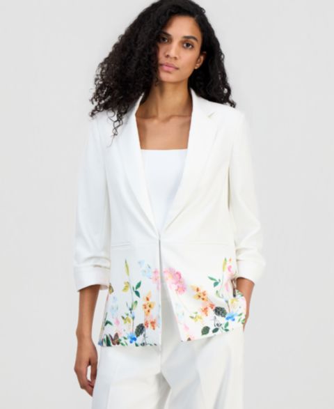 Женский пиджак T Tahari Notched-Lapel Scrunch-Sleeve Blazer, цвет: Белый