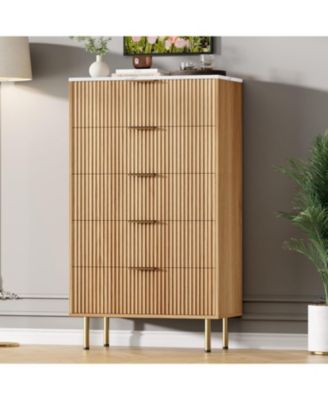 5 Drawer Dresser for Bedroom, Wooden Chest with Wide Drawers, Modern Storage Organizer for Closet, Hallway