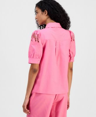 Women's Embroidered Puffed-Sleeve Blouse