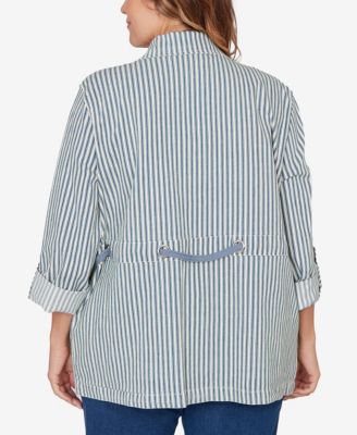 Plus Size Striped Anorak Snap Front Jacket