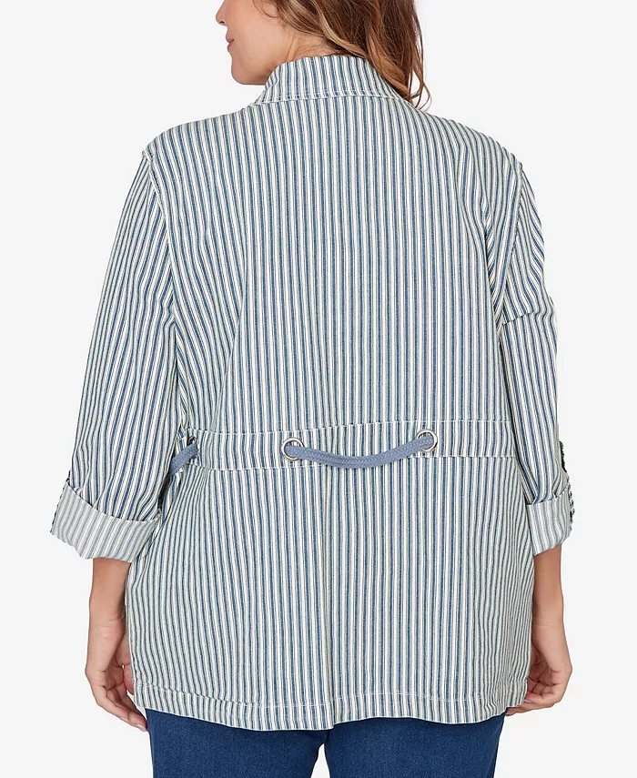 Plus Size Striped Anorak Snap Front Jacket - thumbnail 5