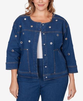 Plus Size Grommet Detail Stretch Denim Jacket