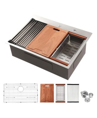 30x22x10inch Drop In Kitchen Sink Stainless Steel Workstation Single Bowl 16 Gauge Topmount