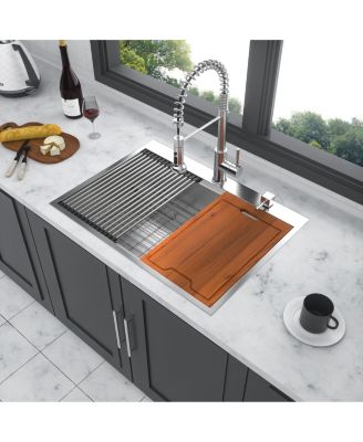 30x22x10inch Drop In Kitchen Sink Stainless Steel Workstation Single Bowl 16 Gauge Topmount