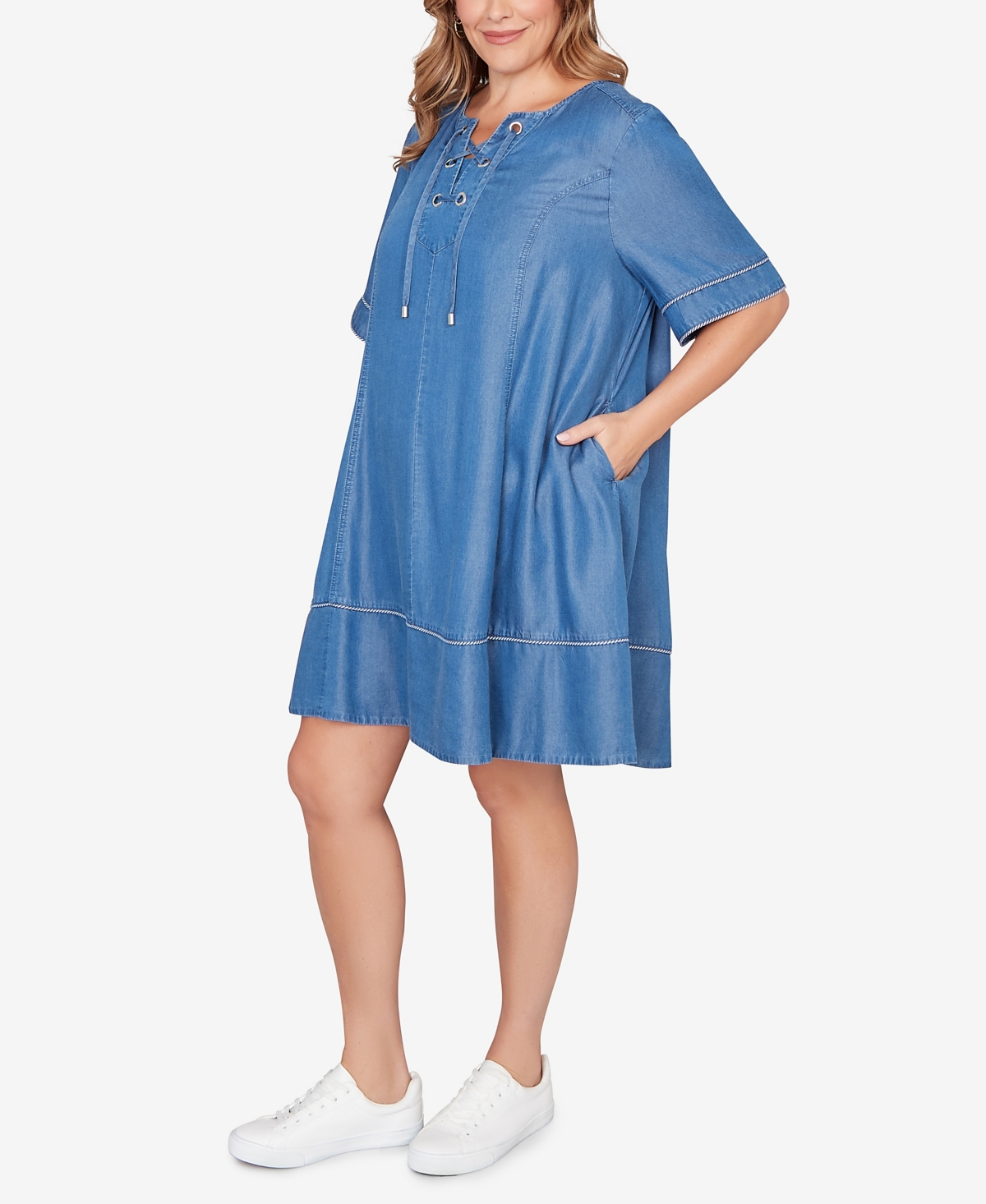 Ruby Rd. Plus Lace-Up Tm Tipped Dress