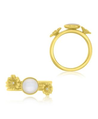 Diamond (0.01 ct. t.w.) & Imitation Pearl Stackable Ring in 14k Yellow Gold Over Sterling Silver