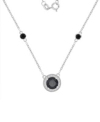 Onyx & Created White Sapphire (0.09 ct. t.w.) Station Necklace in Rhodium Over Sterling Silver