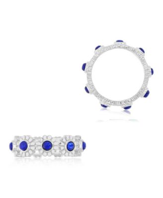 Lapis (1.35 ct. t.w.) Flower Band Ring in Rhodium Over Sterling Silver